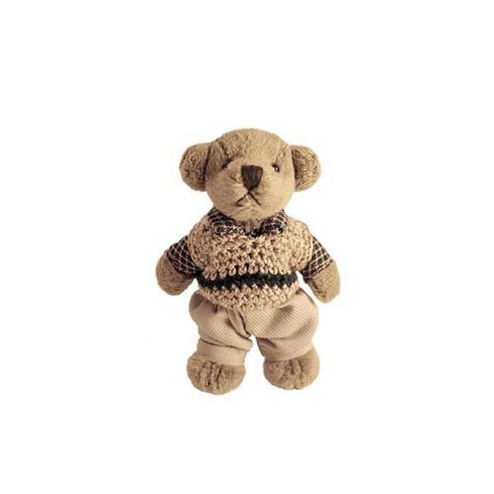 mininalle med stickad tröja och byxor